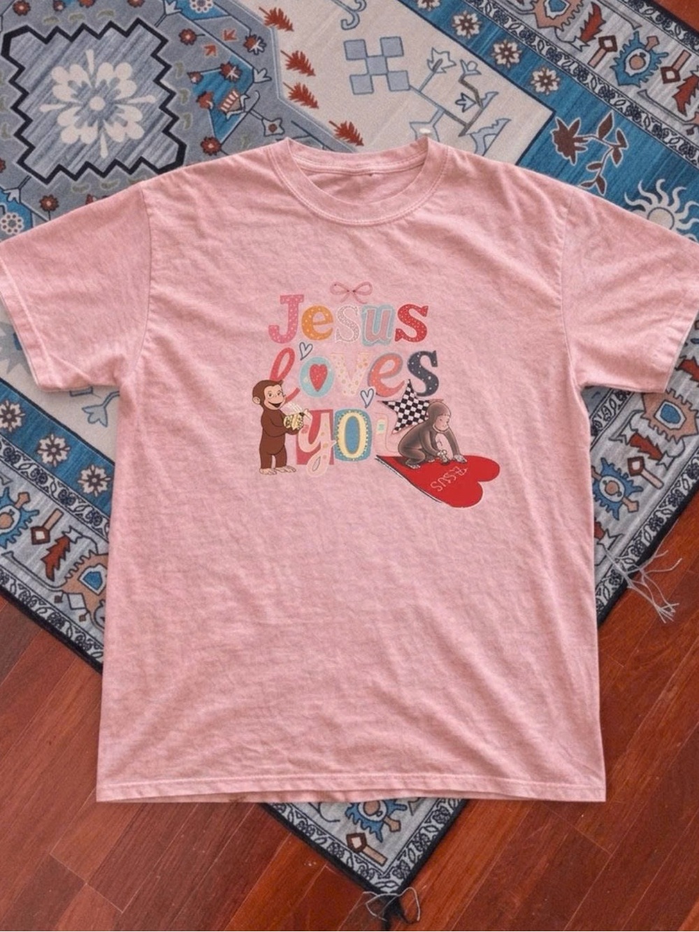 Pink "Jesus Loves You" Graphic Tee